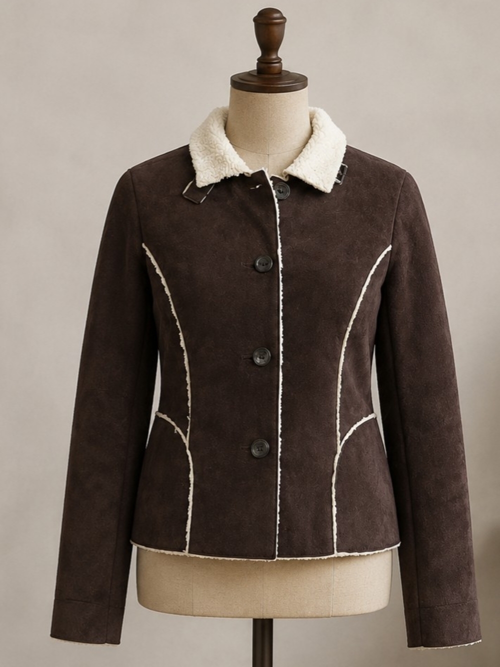 Vintage Old Navy Jacket Womens Medium Brown Faux Suede Sherpa Lined Coat Y2K